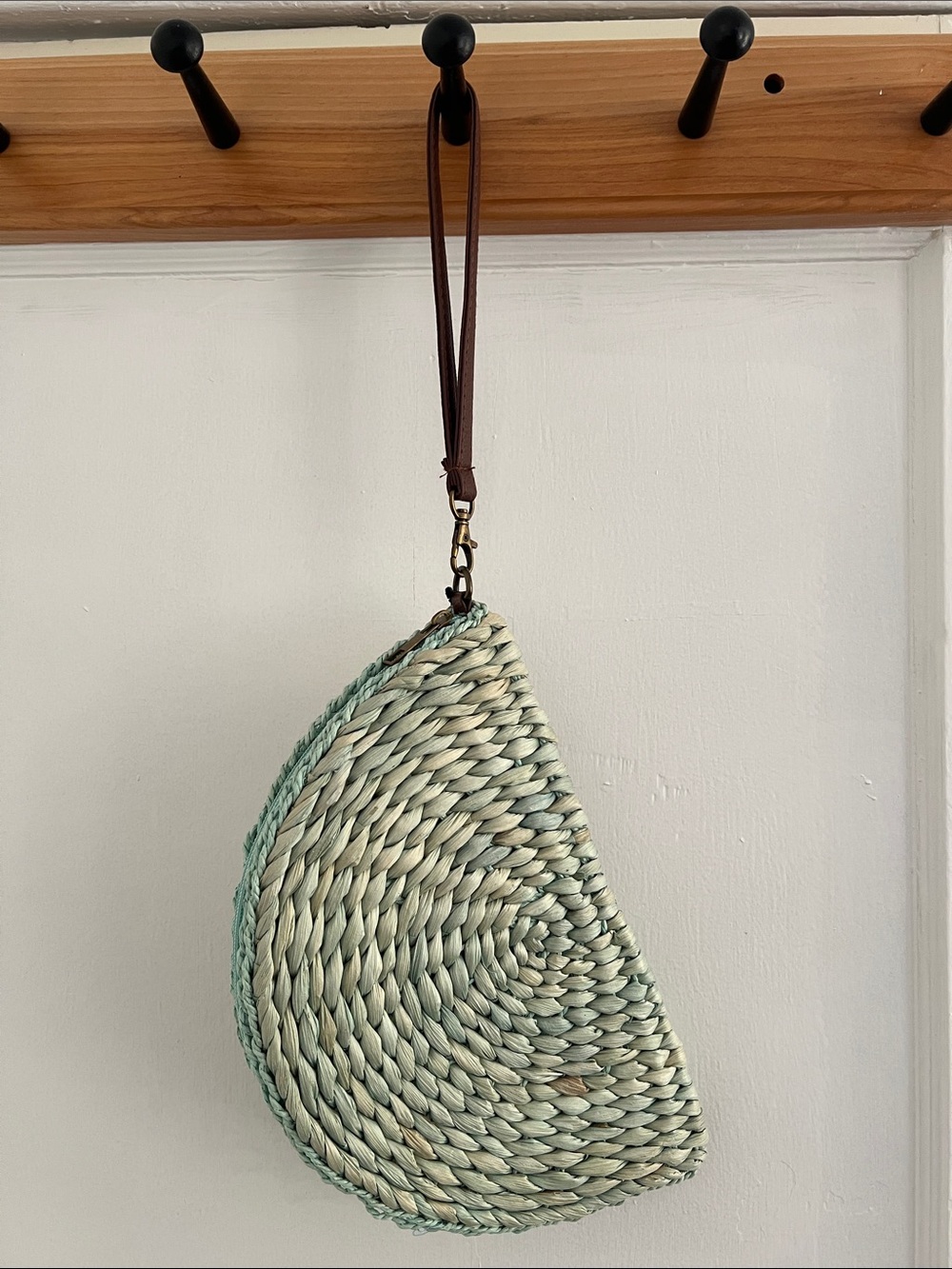 3 AM Forever "Melrose Clutch" Handwoven Half-Moon Wristlet in Mint Green